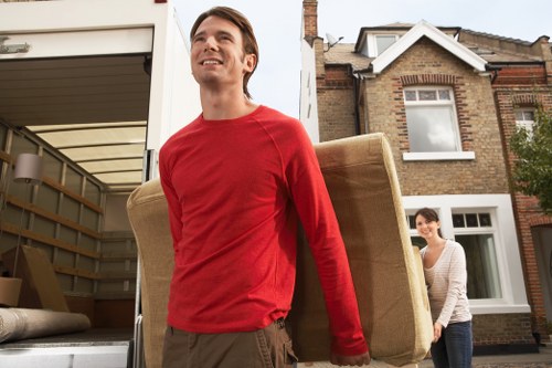 Office relocation with removal company transport vehicle